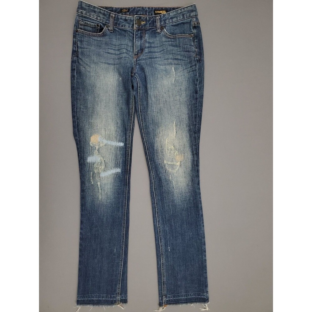 Express Stella Skinny Leg Women Jeans Blue Distressed‎ Low Rise Size 6 Retro Y2K